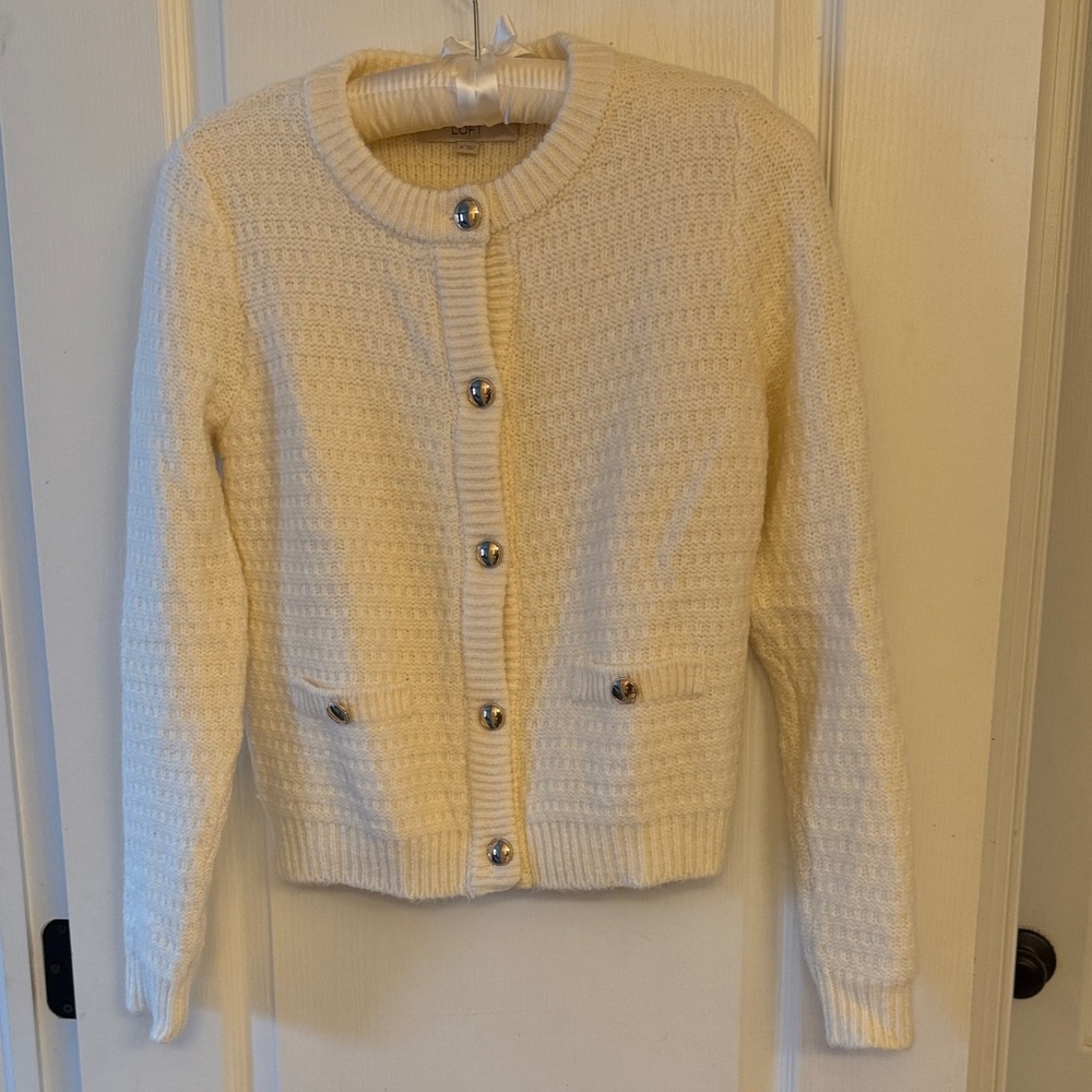 LOFT Cream Textured Cardigan
